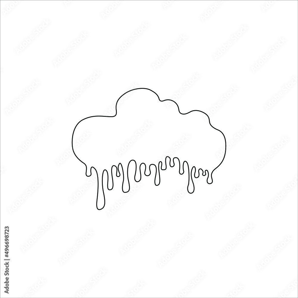 Cloud with drops, small tattoo, print for clothes and logo design, emblem or logo design, silhouette one single line, isolated abstract vector illustration. Cloud with drops, small tattoo, print for clothes and logo design, emblem or logo design, silhouette one single line, isolated abstract vector illustration.