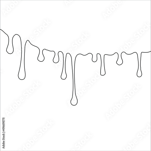 Dripping Paint Dripping liquid. Paint flows. Silhouette single line on a white background, isolated vector illustration.