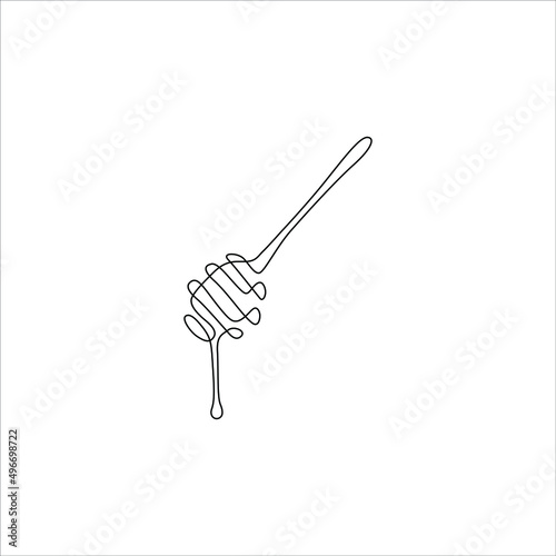 Honey dripping from honey dipper, continuous line drawing, tattoo, print for clothes and logo design, silhouette single line on a white background, isolated vector illustration.