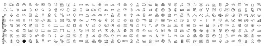 Set of 330 Delivery and logistics web icons in line style. Courier, shipping, express delivery, tracking order, support, business. Vector illustration.