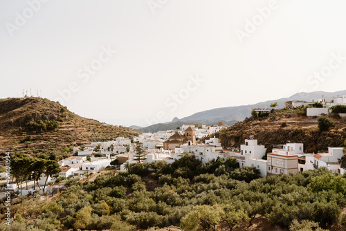 Views of the town of Felix in Almeria, Spain. Beautiful landscape of the mountains and the town, in the Alpujarra of Almeria during a sunny day. photo