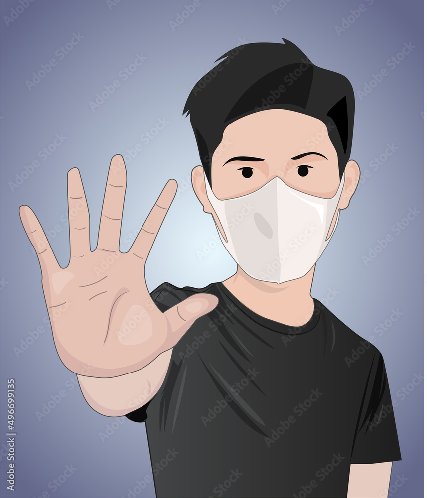 vector art man with mask making stop sign with his hand vector art man with mask making stop sign with his hand