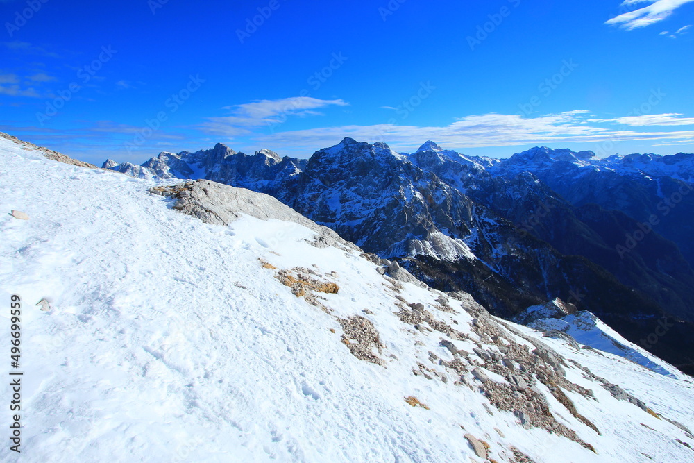 Snowy mountains of Slovenian Alps