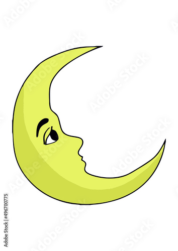 sleeping yellow moon, calm moon on white background