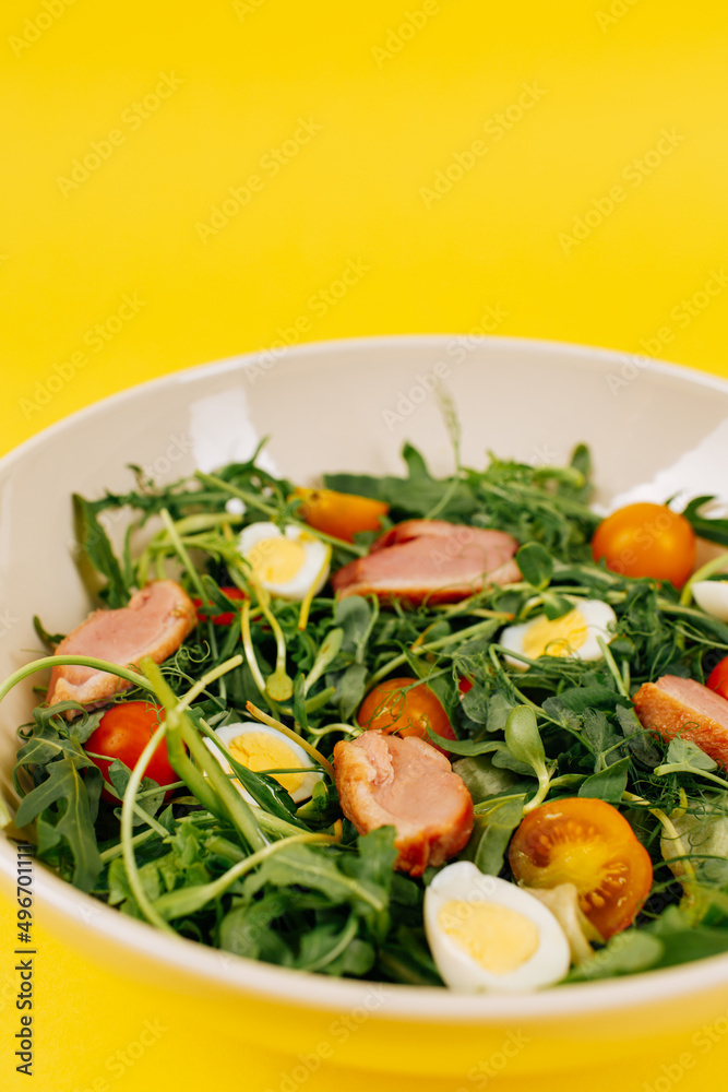 salad ingredients on yellow background.healthy food salad ingredients on yellow background.healthy food