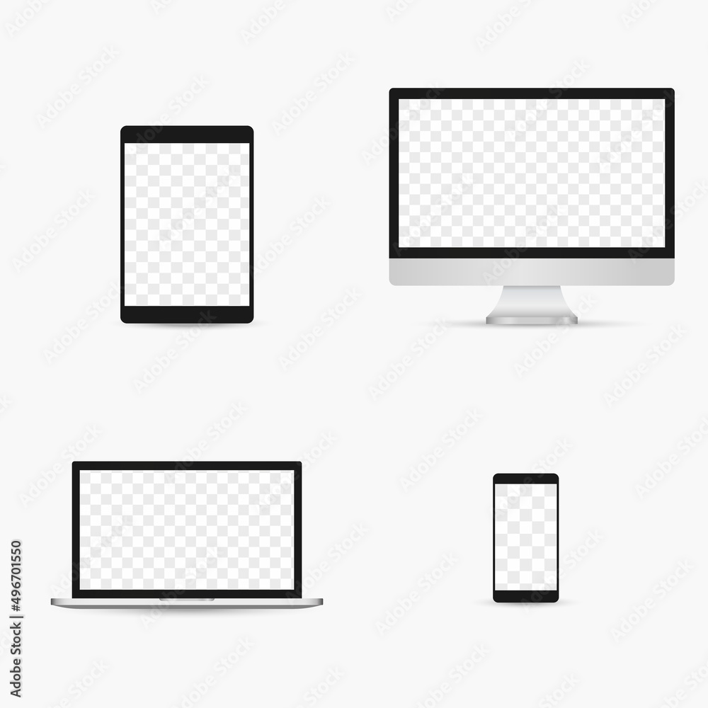 Realistic set of monitor, laptop, tablet, smartphone - Stock Vector illustration. Realistic set of monitor, laptop, tablet, smartphone - Stock Vector illustration.