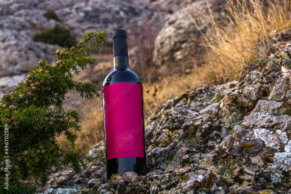 A bottle of wine in the mountains A bottle of wine in the mountains