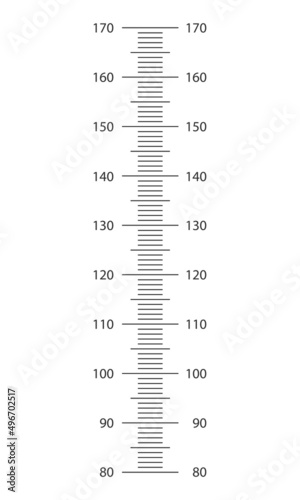 Stadiometer scale from 80 to 170 cm. Children height chart template for wall growth stickers isolated on white background. Vector graphic illustration.