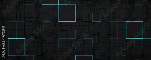 Abstract blue illuminated 3D cube background