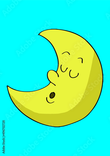 yellow moon sleeping on blue background