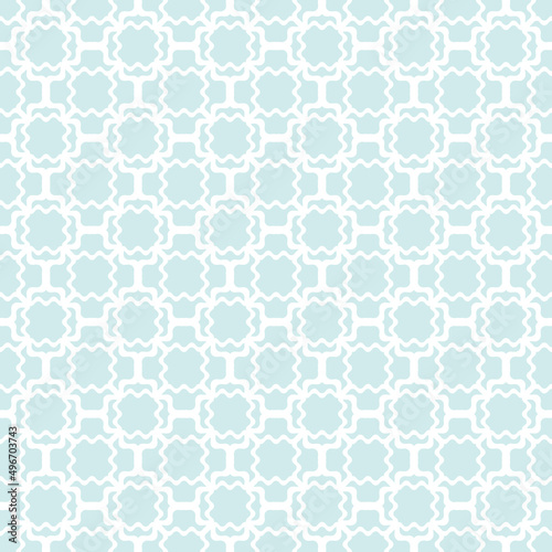 Vector abstract seamless mesh pattern. Subtle blue and white ornament texture with curved grid, wavy net, lattice, floral shapes. Simple ornamental background. Repeat design print, decor, wallpaper