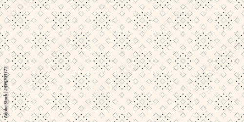 Subtle minimalist dotted seamless pattern, delicate black and white vector texture. Abstract minimal repeat background with tiny circles square grid. Delicate monochrome wide ornament. Repeat design