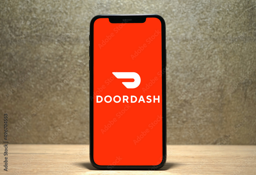 Doordash Logo is shown on a modern smartphone, online food ordering and ...