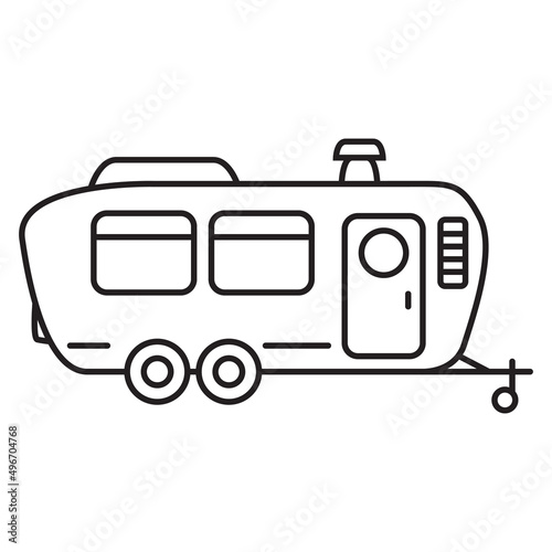 Camping design. RV trailer icon. Vintage travel.Road trip.Isolated on white background. Outline vector illustration.