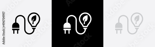 Electrical charge leaf and power plug sign. Plug and leaf eco concept icon symbol, vector illustration.