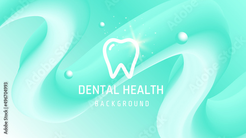 Dental Healthy abstract Background with icon tooth. Vector fluid wave Turquoise color for medical illustration.