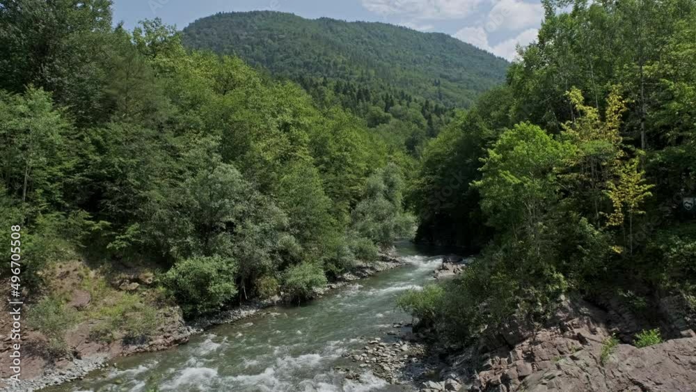 Belaya river in canyon between slopes of summer mountains, Adygea, Caucasus Mountains, 4k Belaya river in canyon between slopes of summer mountains, Adygea, Caucasus Mountains, 4k