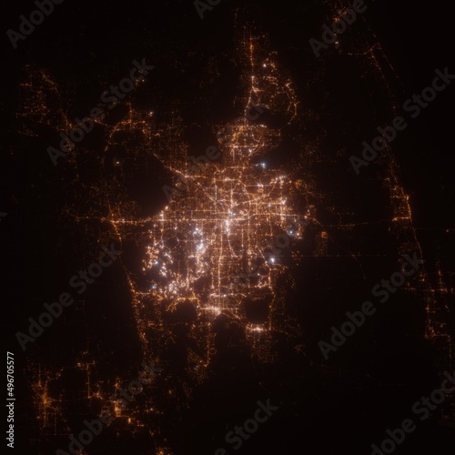 Orlando (Florida, USA) street lights map. Satellite view on modern city at night. Imitation of aerial view on roads network. 3d render