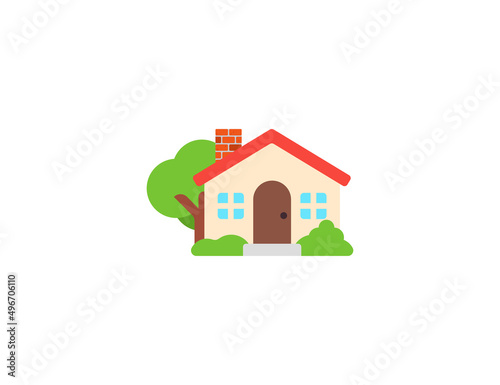 House with Garden vector flat emoticon. Isolated House And Tree illustration. House icon