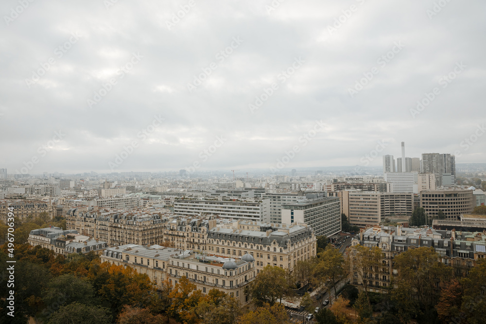 Fototapeta premium Top view of a European city like Paris, Prague or Berlin. Paris photographed from above. Urban landscape 