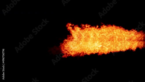 The flamethrower starts shooting from the right side to the center of the screen horizontally, isolated by alpha channel ( transparent background )