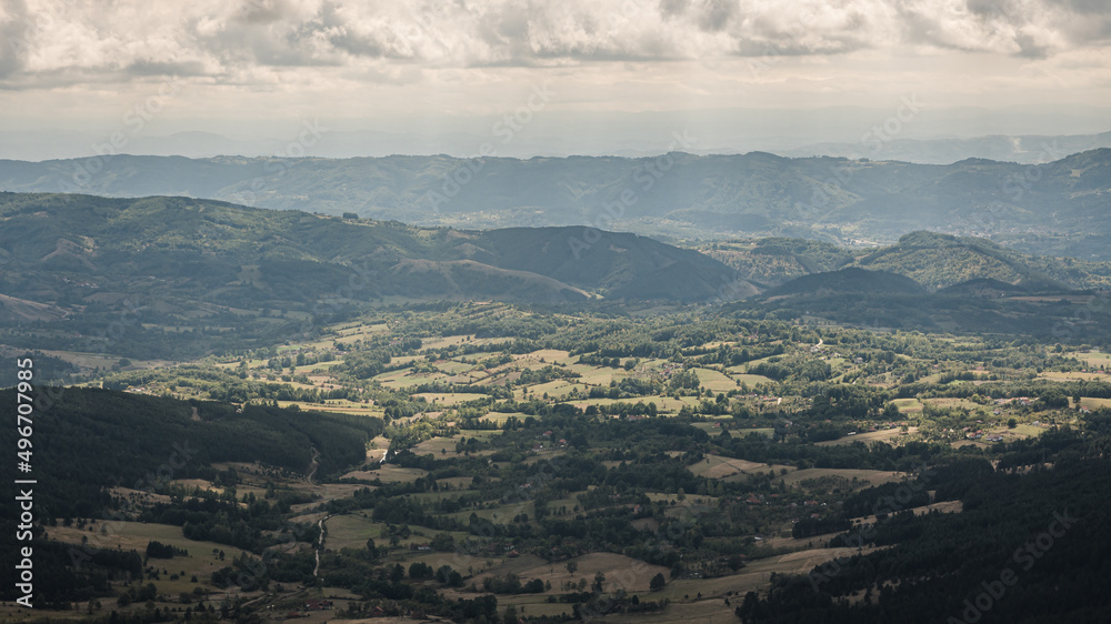 View of the hills and valleys of Serbia