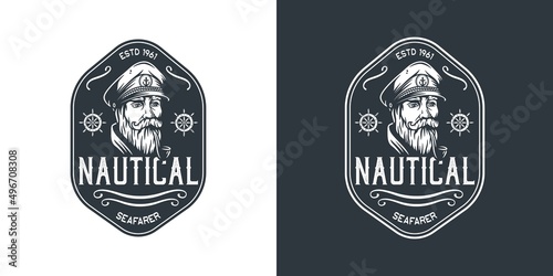 Captain marine nautical logo, sea farer or ocean travel print