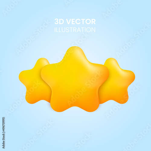 Three stars icon vector. 3d illustration of cartoon star shapes for game, mobile app rank, web site program. Logo illustration EPS10