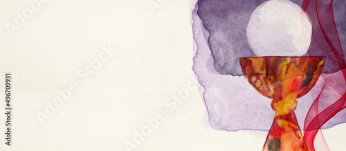 Eucharist. Maundy Thursday. Christian background. Watercolor..