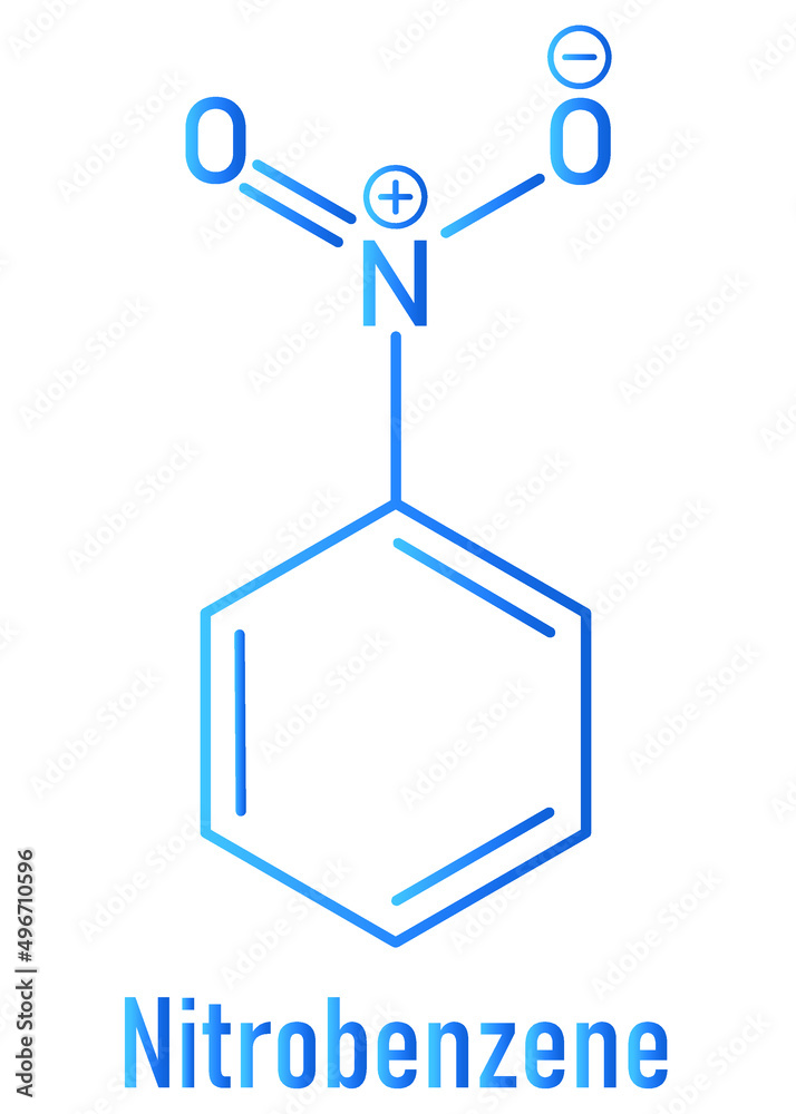 Nitrobenzene solvent molecule. Skeletal formula. Nitrobenzene solvent molecule. Skeletal formula.