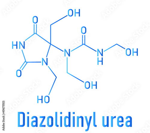 Diazolidinyl urea antimicrobial preservative molecule (formaldehyde releaser). Skeletal formula.