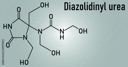 Diazolidinyl urea antimicrobial preservative molecule (formaldehyde releaser). Skeletal formula.