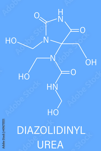 Diazolidinyl urea antimicrobial preservative molecule (formaldehyde releaser). Skeletal formula.