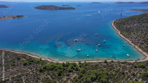 Beautiful bay with anchoring boats. Aerial shot © Big Shot Theory