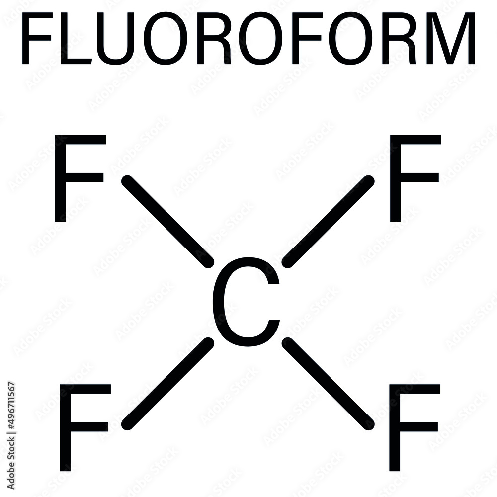 Fluoroform greenhouse gas molecule. Skeletal formula. Fluoroform greenhouse gas molecule. Skeletal formula.