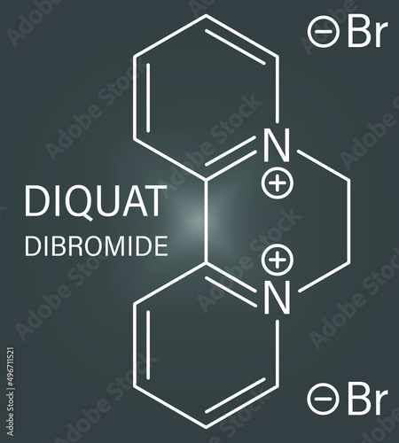 Diquat dibromide contact herbicide molecule. Skeletal formula.
