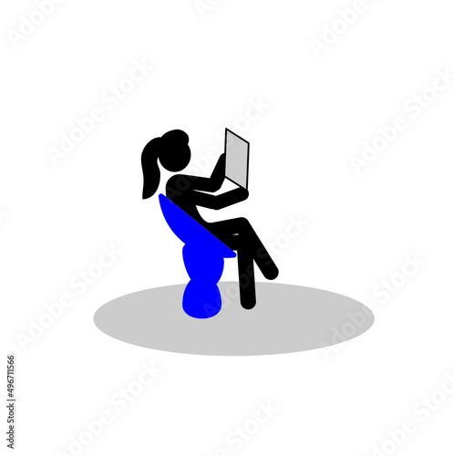 a girl in a comfortable blue armchair communicates online via a tablet, conference, distance learning, silhouette, pictogram of a person, figure