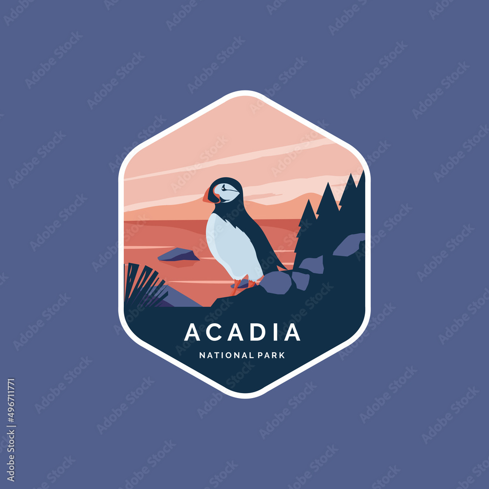 acadia national park emblem sticker patch vector symbol illustration design  - obrazy, fototapety, plakaty 