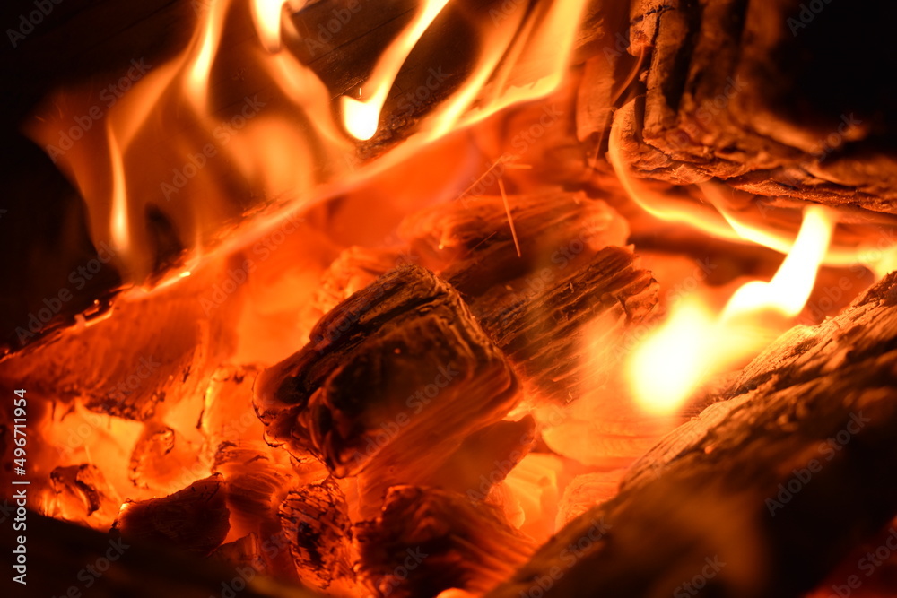 Fototapeta premium Burning Wood Close Up