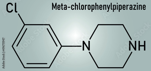 Meta-chlorophenylpiperazine (mCPP) psychoactive drug molecule. Skeletal formula.