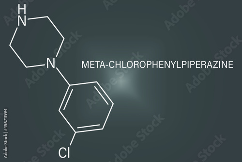 Meta-chlorophenylpiperazine (mCPP) psychoactive drug molecule. Skeletal formula.