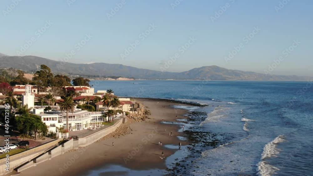 Aerial beach people walking Santa Barbara Aerial beach people walking Santa Barbara