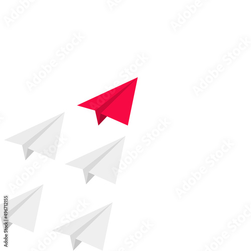 Red paper plane leadership creation idea concept. Vector red plane leader brave isometric mission lead vision illustration