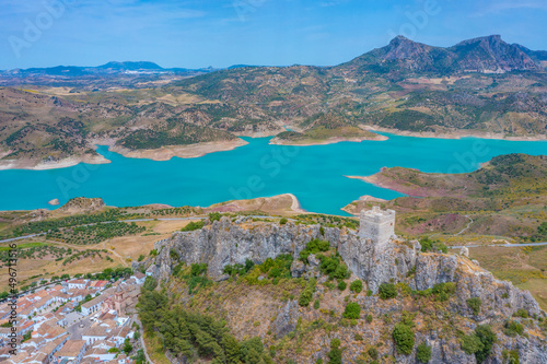 Panorama view of Spanish town Zahara de la Sierra.