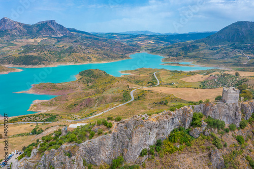 Panorama view of Spanish town Zahara de la Sierra.