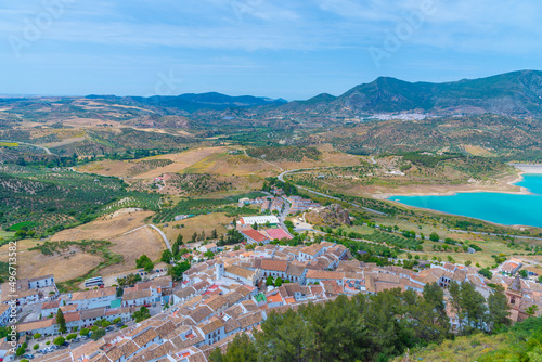Panorama view of Spanish town Zahara de la Sierra.