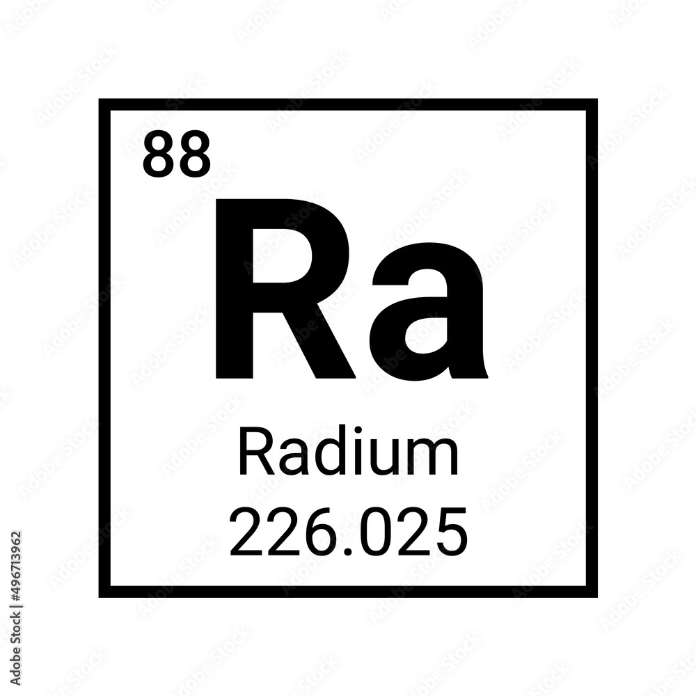 Radium mendeleev icon symbol. Radium atom element periodic table chemistry vector sign