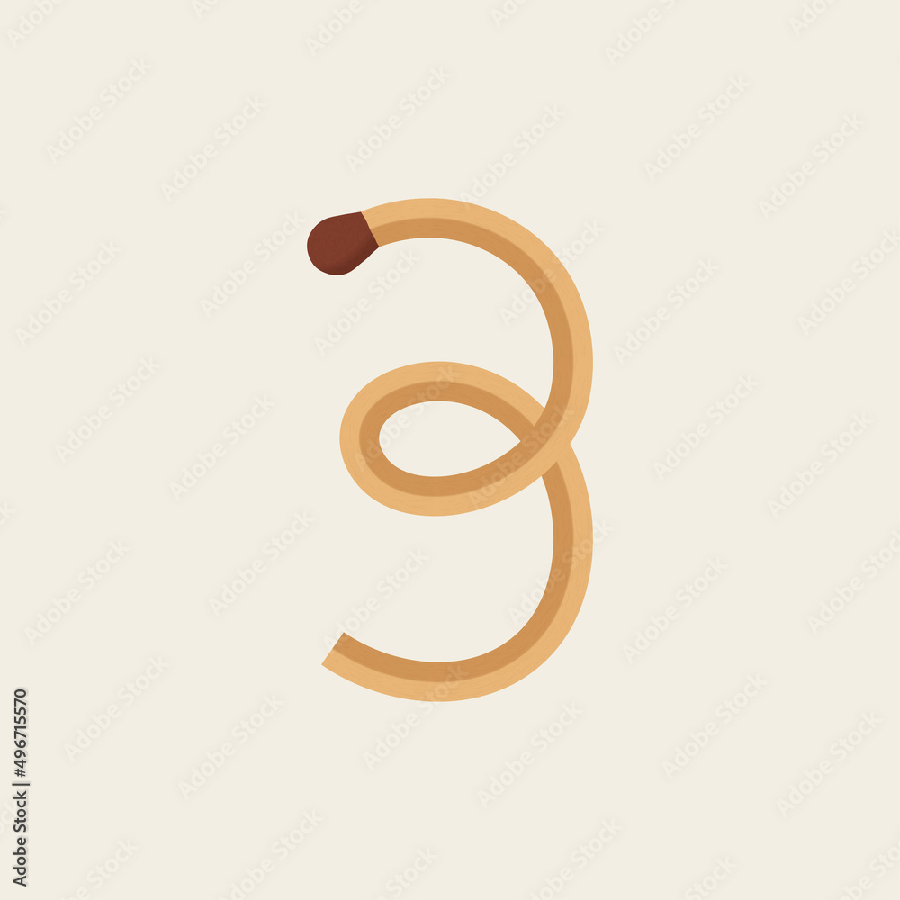 3 number made with match. Vector wooden matchstick isolated font 3 number made with match. Vector wooden matchstick isolated font