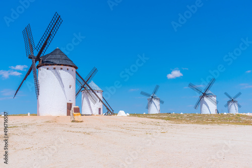 White windmills at Campo de Criptana in Spain. photo