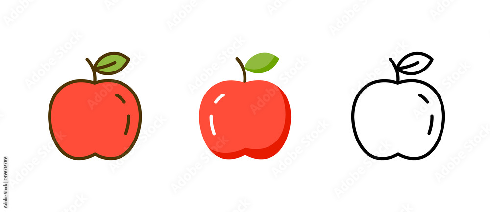 Apple vector flat nutrition healthy snack symbol. Apple fruit isolated organic icon